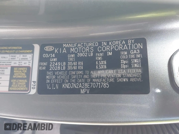 2014 Kia Soul with VIN KNDJN2A28E7071785, listed as a IAAI auction lot 41795685 with 66,108 mi miles. Bid and sale history available at carsss.com. Image 9.