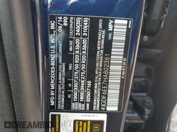 2017 Mercedes-Benz GLS 450 с VIN 4JGDF6EE7HA802361, выставлен на аукционе Copart как лот 58807965 с пробегом 23 355 миль миль и Списание • Salvage title. История ставок и продаж доступна на DreamBid. Изображение 14.