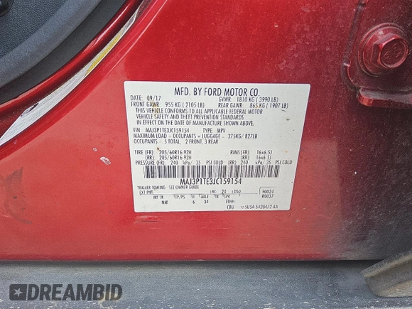 2018 Ford EcoSport SE with VIN MAJ3P1TE3JC159154, listed as a Copart auction lot 54930045 with 133,484 mi miles and Clean title. Bid and sale history available at DreamBid. Image 13.