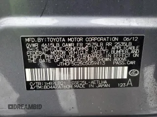 2012 Lexus IS 250 with VIN JTHCF5C25C5059413, listed as a Copart auction lot 87642065 with 108,205 mi miles and Salvage Title. Bid and sale history available at DreamBid. Image 14.