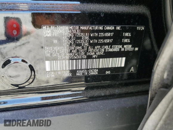 2025 Toyota RAV4 LE with VIN 2T3H1RFV5SW366168, listed as a Copart auction lot 44897045 with 228 mi miles and Non Repairable. Bid and sale history available at carsss.com. Image 13.