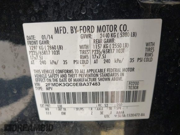 2014 Ford Edge SE z VIN 2FMDK3GC0EBA37483, wystawiony jako IAAI lot #42091889 z przebiegiem 189 342 mil mil oraz . Historia ofert i sprzedaży dostępna na DreamBid. Obrazek 9.
