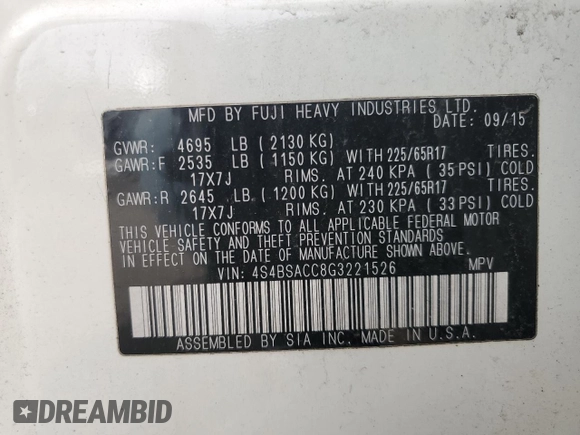 2016 Subaru Outback Premium with VIN 4S4BSACC8G3221526, listed as a Copart auction lot 51692925 with 105,642 mi miles and Non repairable. Bid and sale history available at DreamBid. Image 12.