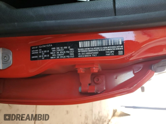 2018 Jeep Renegade Altitude with VIN ZACCJBBB9JPH96697, listed as a Copart auction lot 51349565 with 61,378 mi miles and Salvage title. Bid and sale history available at DreamBid. Image 15.