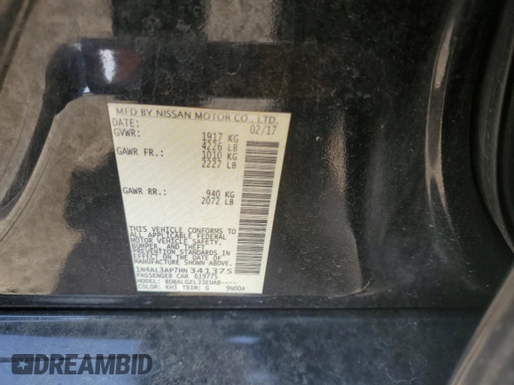 2017 Nissan Altima S with VIN 1N4AL3AP7HN341375, listed as a Copart auction lot 60240575 with 163,731 mi miles and Salvage title. Bid and sale history available at DreamBid. Image 13.
