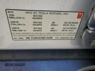 2016 Tesla Model S 90D с VIN 5YJSA1E23GF144496, выставлен на аукционе Copart как лот 64080845 с пробегом 34 847 миль миль и Списание • Salvage title. История ставок и продаж доступна на DreamBid. Изображение 12.
