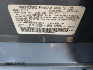 2019 Infiniti Q50 Luxe with VIN JN1EV7APXKM518952, listed as a Copart auction lot 74633794 with 39,454 mi miles and Salvage title. Bid and sale history available at DreamBid. Image 13.