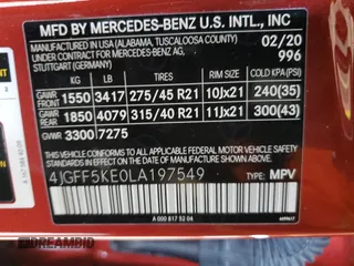 2020 Mercedes-Benz GLS 450 with VIN 4JGFF5KE0LA197549, listed as a Copart auction lot 55561644 with 17,726 mi miles and Salvage Title. Bid and sale history available at DreamBid. Image 13.
