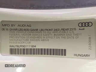 2016 Audi A3 2.0T Premium with VIN WAU78LFF9G1111894, listed as a IAAI auction lot 41758414 with 80,600 mi miles. Bid and sale history available at carsss.com. Image 9.