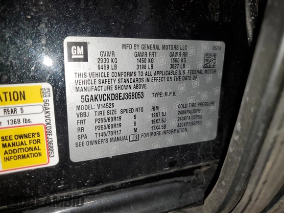 2014 Buick Enclave Premium with VIN 5GAKVCKD8EJ368053, listed as a Copart auction lot 54732915 with 116,793 mi miles and Salvage Title. Bid and sale history available at DreamBid. Image 13.