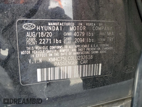 2020 Hyundai Ioniq SE z VIN KMHC75LC0LU232618, wystawiony jako Copart lot #56603285 z przebiegiem 61 020 mil mil oraz Szkoda całkowita • Salvage title. Historia ofert i sprzedaży dostępna na DreamBid. Obrazek 13.