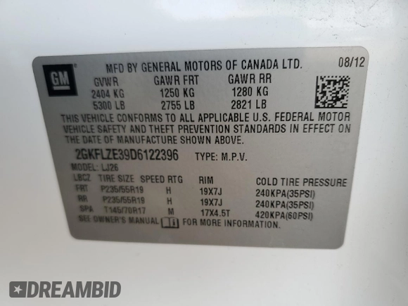 2013 GMC Terrain Denali z VIN 2GKFLZE39D6122396, wystawiony jako Copart lot #56058305 z przebiegiem 123 858 mil mil oraz Szkoda całkowita • Salvage title. Historia ofert i sprzedaży dostępna na DreamBid. Obrazek 12.