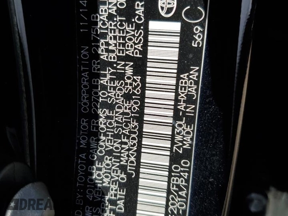 2015 Toyota Prius Four with VIN JTDKN3DU3F1901634, listed as a Copart auction lot 61444925 with 114,611 mi miles and Salvage title. Bid and sale history available at DreamBid. Image 12.
