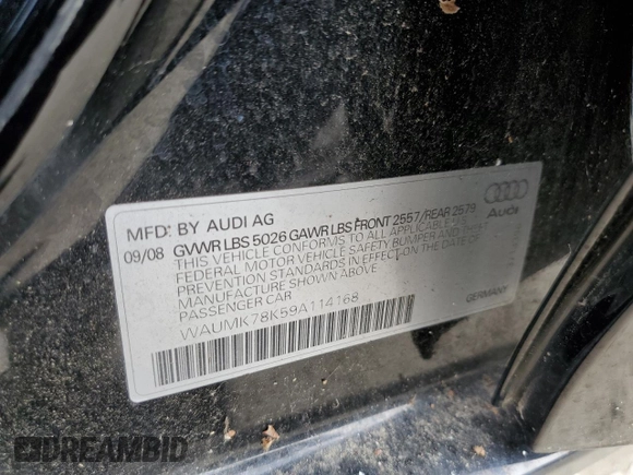 2009 Audi A4 3.2L Prestige with VIN WAUMK78K59A114168, listed as a Copart auction lot 70386324 with 78,081 mi miles and Clean Title. Bid and sale history available at carsss.com. Image 12.
