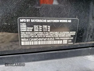 2022 BMW 4 Series M440i xDrive with VIN WBA13AW04NFM16353, listed as a Copart auction lot 61176795 with 39,619 mi miles and Salvage title. Bid and sale history available at DreamBid. Image 12.