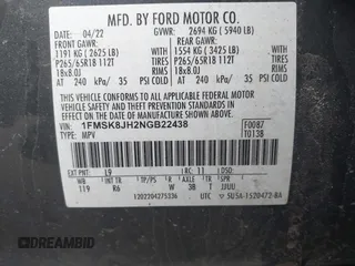 2022 Ford Explorer Timberline with VIN 1FMSK8JH2NGB22438, listed as a IAAI auction lot 41641929 with 89,512 mi miles. Bid and sale history available at carsss.com. Image 9.