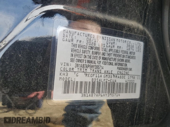 2017 Nissan Sentra S with VIN 3N1AB7AP6HY395714, listed as a Copart auction lot 53106925 with 45,146 mi miles and Salvage Title. Bid and sale history available at DreamBid. Image 12.