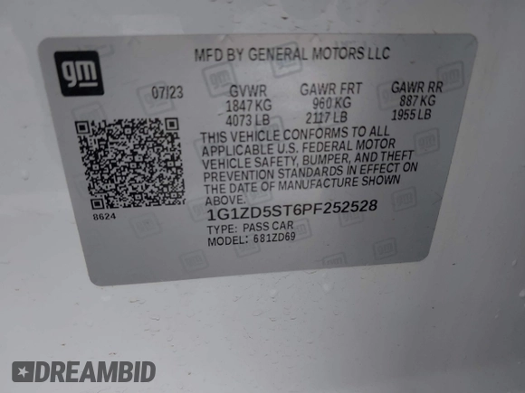 2023 Chevrolet Malibu LT with VIN 1G1ZD5ST6PF252528, listed as a IAAI auction lot 41896397 with 45,060 mi miles and . Bid and sale history available at DreamBid. Image 9.