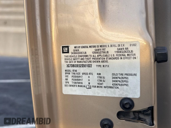 2002 Pontiac Aztek z VIN 3G7DB03E02S561022, wystawiony jako Copart lot #89014985 z przebiegiem 153 845 mil mil oraz Czysty tytuł • Clean title. Historia ofert i sprzedaży dostępna na DreamBid. Obrazek 10.