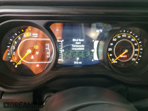 2024 Jeep Wrangler Sahara with VIN 1C4PJXEG0RW369476, listed as a Copart auction lot 49054345 with 816 mi miles and Salvage title. Bid and sale history available at DreamBid. Image 9.