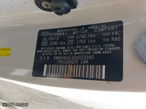 2013 Hyundai Elantra Coupe GS with VIN KMHDH6AE2DU023345, listed as a IAAI auction lot 41685816 with 1 mi miles. Bid and sale history available at carsss.com. Image 9.
