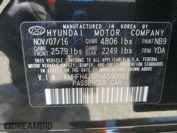 2017 Hyundai Azera Limited z VIN KMHFH4JG1HA590961, wystawiony jako Copart lot #57358035 z przebiegiem 66 985 mil mil oraz Szkoda całkowita • Salvage title. Historia ofert i sprzedaży dostępna na DreamBid. Obrazek 12.