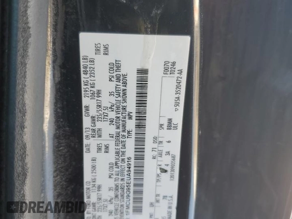 2014 Ford Escape SE z VIN 1FMCU9G95EUA94916, wystawiony jako Copart lot #41660525 z przebiegiem 146 941 mil mil oraz Szkoda całkowita • Salvage title. Historia ofert i sprzedaży dostępna na DreamBid. Obrazek 15.