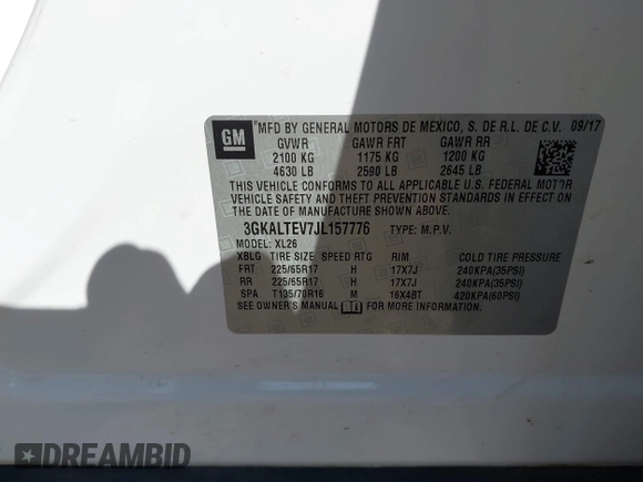 2018 GMC Terrain SLE z VIN 3GKALTEV7JL157776, wystawiony jako IAAI lot #42102081 z przebiegiem 162 712 mil mil oraz . Historia ofert i sprzedaży dostępna na DreamBid. Obrazek 9.
