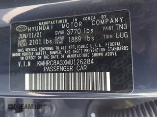 2021 Hyundai Venue SEL with VIN KMHRC8A3XMU126284, listed as a IAAI auction lot 41302612 with 26,804 mi miles and . Bid and sale history available at DreamBid. Image 9.