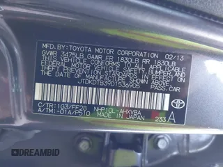 2013 Toyota Prius One with VIN JTDKDTB39D1536905, listed as a IAAI auction lot 41962613 with 212,078 mi miles and . Bid and sale history available at DreamBid. Image 9.