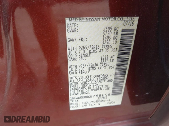2016 Nissan Frontier SV z VIN 1N6AD0ER0GN788658, wystawiony jako IAAI lot #42168042 z przebiegiem 76 428 mil mil oraz . Historia ofert i sprzedaży dostępna na DreamBid. Obrazek 9.