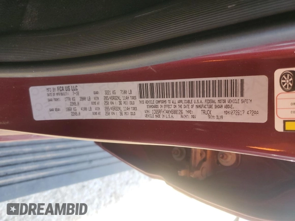 2019 Ram 1500 Limited with VIN 1C6SRFHT4KN588126, listed as a Copart auction lot 48947455 with 145,773 mi miles and Clean title. Bid and sale history available at DreamBid. Image 13.