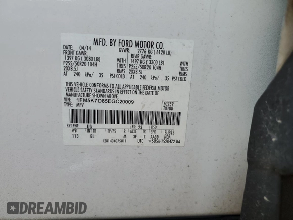 2014 Ford Explorer XLT с VIN 1FM5K7D85EGC20009, выставлен на аукционе Copart как лот 49237765 с пробегом 110 875 миль миль и Списание • Salvage title. История ставок и продаж доступна на DreamBid. Изображение 15.