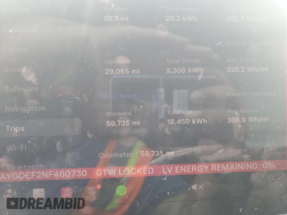 2022 Tesla Model Y Performance with VIN 7SAYGDEF2NF460730, listed as a Copart auction lot 54127945 with 59,735 mi miles and Salvage title. Bid and sale history available at DreamBid. Image 9.