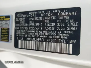 2016 Hyundai Santa Fe Premium z VIN KM8SNDHF6GU144631, wystawiony jako Copart lot #62164255 z przebiegiem 123 484 mil mil oraz Czysty tytuł • Clean title. Historia ofert i sprzedaży dostępna na DreamBid. Obrazek 13.