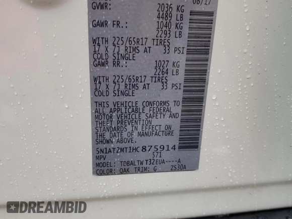 2017 Nissan Rogue SV with VIN 5N1AT2MT1HC875914, listed as a Copart auction lot 48263925 with 80,874 mi miles and Salvage Title. Bid and sale history available at carsss.com. Image 15.
