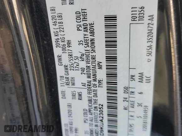 2019 Ford Escape SE with VIN 1FMCU0GD9KUA23052, listed as a Copart auction lot 46417955 with 54,576 mi miles and Salvage Title. Bid and sale history available at carsss.com. Image 14.