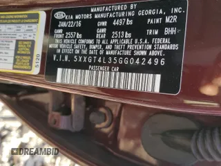2016 Kia Optima LX z VIN 5XXGT4L35GG042496, wystawiony jako Copart lot #53816495 z przebiegiem 77 924 mil mil oraz Szkoda całkowita • Salvage title. Historia ofert i sprzedaży dostępna na DreamBid. Obrazek 12.