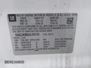 2018 Chevrolet Trax LS with VIN 3GNCJNSB9JL283743, listed as a IAAI auction lot 41569737 with 35,337 mi miles and . Bid and sale history available at DreamBid. Image 9.