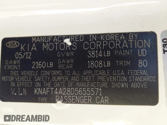 2013 Kia Forte LX with VIN KNAFT4A28D5655571, listed as a IAAI auction lot 41289764 with 188,977 mi miles. Bid and sale history available at carsss.com. Image 9.