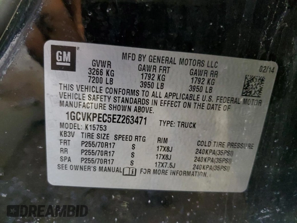 2014 Chevrolet Silverado 1500 Work Truck with VIN 1GCVKPEC5EZ263471, listed as a Copart auction lot 44038475 with Not Provided miles and Salvage Title. Bid and sale history available at DreamBid. Image 12.