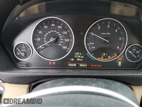 2014 BMW 3 Series 328d xDrive with VIN WBA3K5C52EK300109, listed as a Copart auction lot 45592635 with 103,538 mi miles and Salvage title. Bid and sale history available at DreamBid. Image 9.