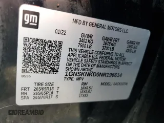 2022 Chevrolet Tahoe LT z VIN 1GNSKNKD0NR196614, wystawiony jako Copart lot #57806285 z przebiegiem 25 706 mil mil oraz Szkoda całkowita • Salvage title. Historia ofert i sprzedaży dostępna na DreamBid. Obrazek 13.