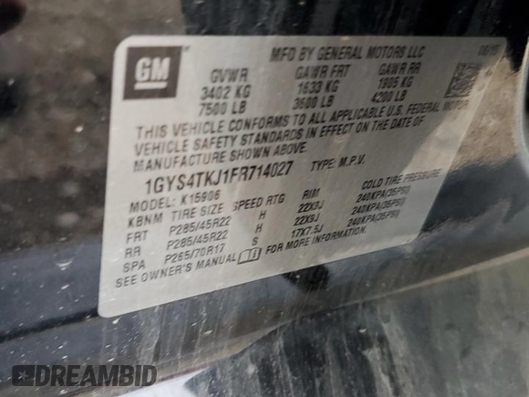 2015 Cadillac Escalade ESV Premium z VIN 1GYS4TKJ1FR714027, wystawiony jako Copart lot #54830735 z przebiegiem 122 622 mil mil oraz Szkoda całkowita • Salvage title. Historia ofert i sprzedaży dostępna na DreamBid. Obrazek 13.