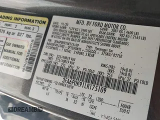 2020 Ford Fusion Titanium with VIN 3FA6P0K91LR175109, listed as a IAAI auction lot 42267532 with 75,000 mi miles and . Bid and sale history available at DreamBid. Image 9.