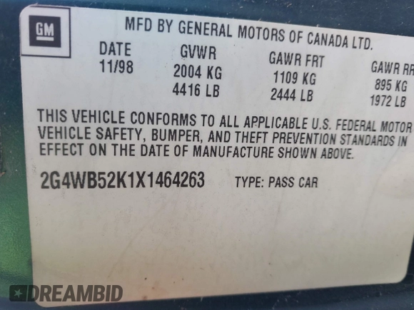1999 Buick Regal LS with VIN 2G4WB52K1X1464263, listed as a IAAI auction lot 41494513 with 281,976 mi miles. Bid and sale history available at carsss.com. Image 9.