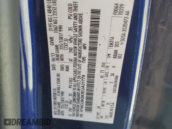 2014 Ford Escape SE with VIN 1FMCU9G93EUA31779, listed as a Copart auction lot 48992825 with 159,106 mi miles and Salvage Title. Bid and sale history available at carsss.com. Image 15.