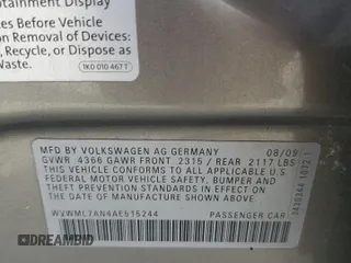 2010 Volkswagen CC Sport с VIN WVWML7AN4AE515244, выставлен на аукционе Copart как лот 59464365 с пробегом 122 871 миль миль и Списание • Salvage title. История ставок и продаж доступна на DreamBid. Изображение 13.