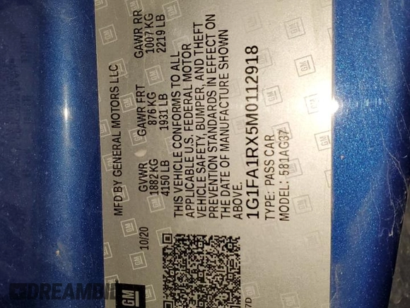 2021 Chevrolet Camaro 1LS с VIN 1G1FA1RX5M0112918, выставлен на аукционе Copart как лот 81147864 с пробегом 50 617 миль миль и Списание • Salvage title. История ставок и продаж доступна на DreamBid. Изображение 12.