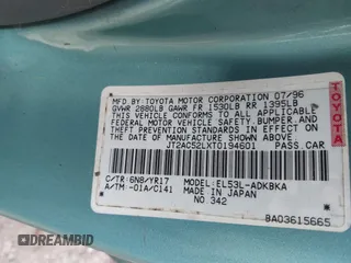 1996 Toyota Tercel DX z VIN JT2AC52LXT0194601, wystawiony jako IAAI lot #41712171 z przebiegiem 161 205 mil mil oraz . Historia ofert i sprzedaży dostępna na DreamBid. Obrazek 9.